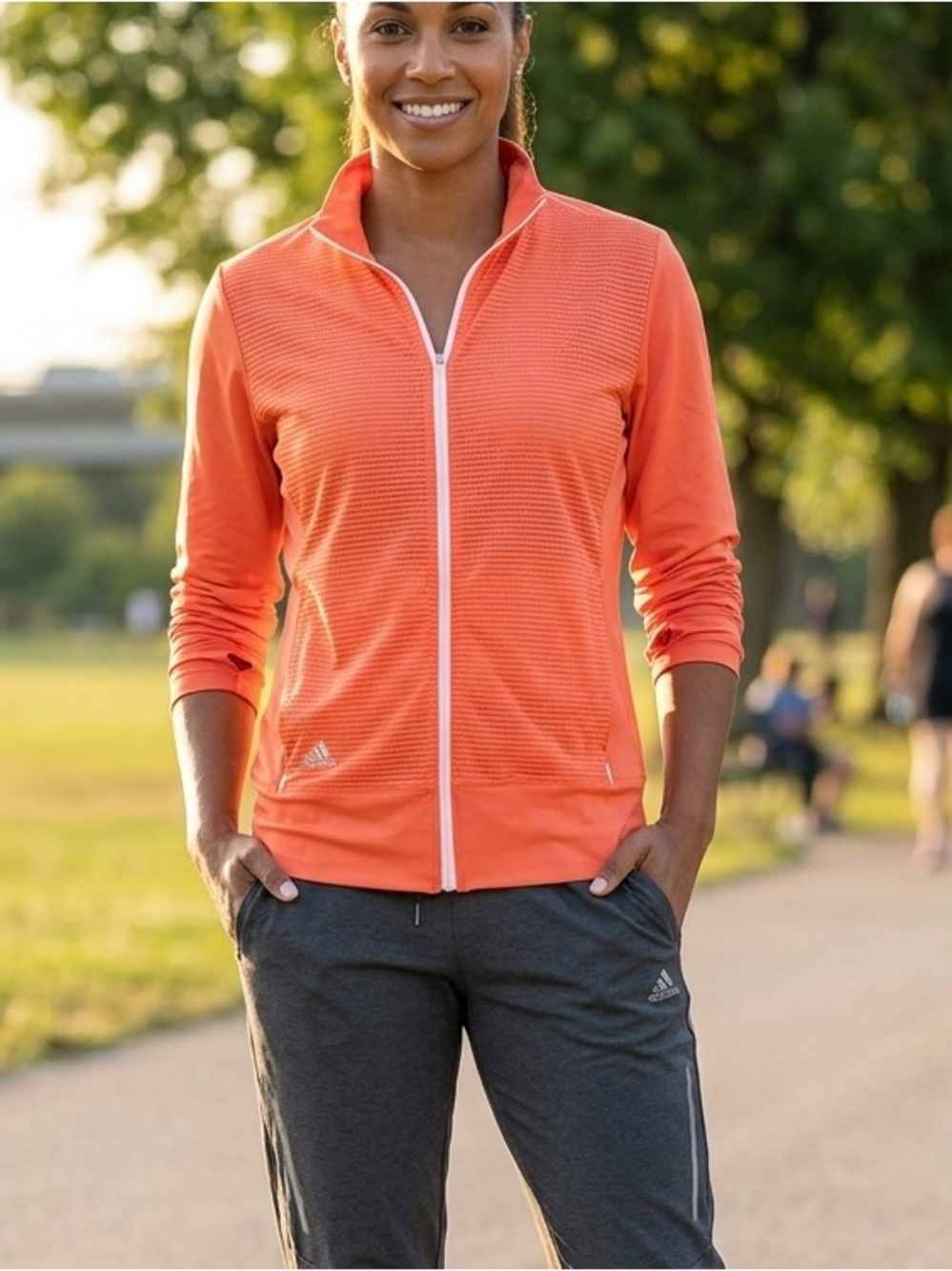 Adidas Women's Orange Track Jacket Pocket & Thumb Holes sz XL